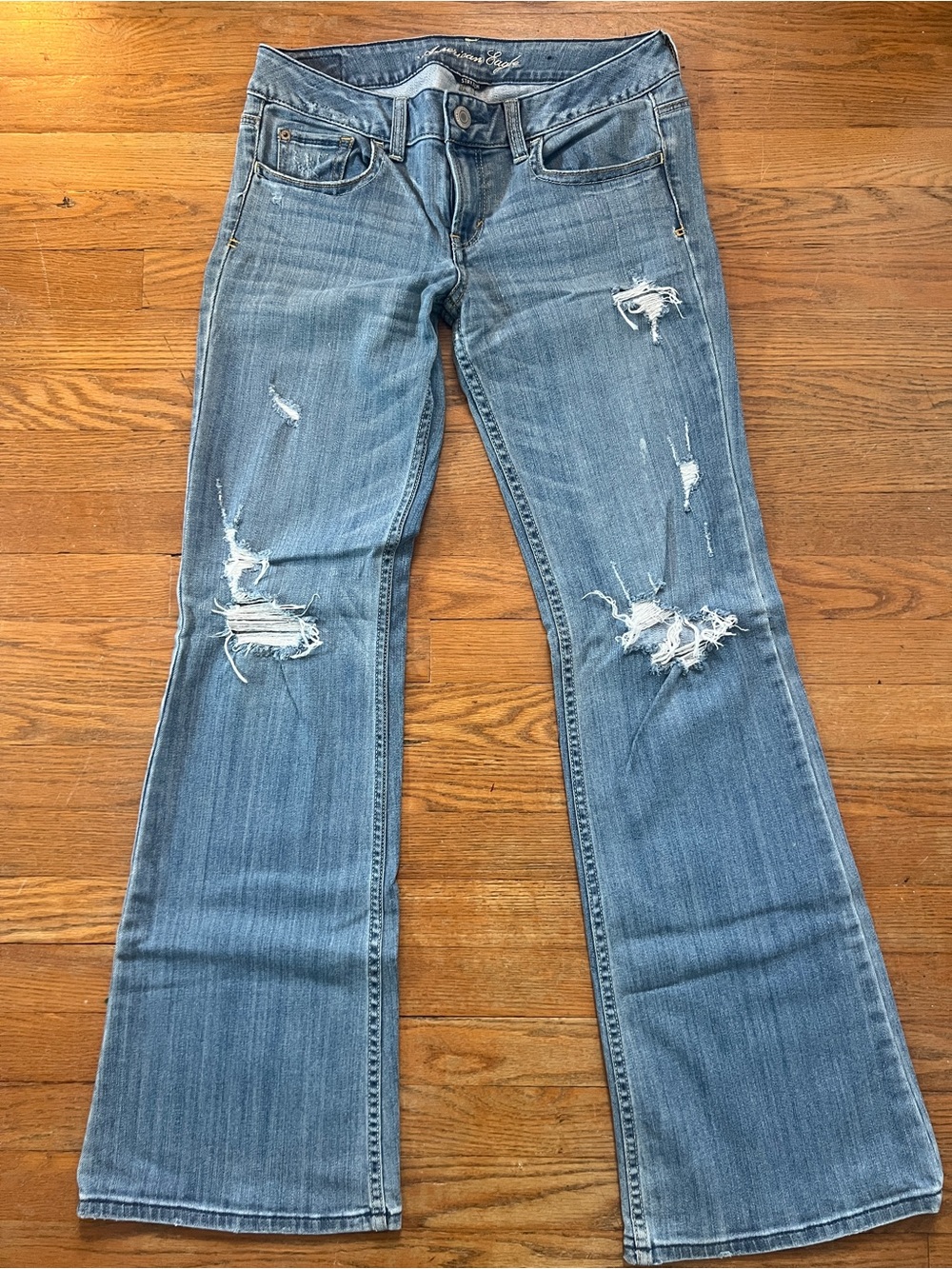 Vtg Y2K American Eagle Distressed Hipster Flare Jeans Bimbo Coquette Sz 6L